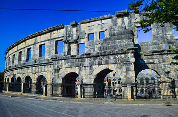 Wall Mural - Ancient Roman amphitheater arena in Pula, one of the best preserved landmark of Croatia.