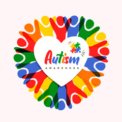 Wall Mural - Autism Awareness Day diverse heart shape kid card