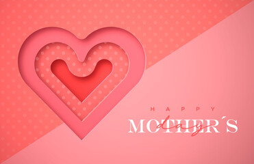 Wall Mural - Happy Mother's Day pink paper cut heart card