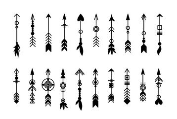 Tribal arrow set. Ethnic vector design collection. Boho elements for tattoo, stickers, t-shirt, bag, clothes.