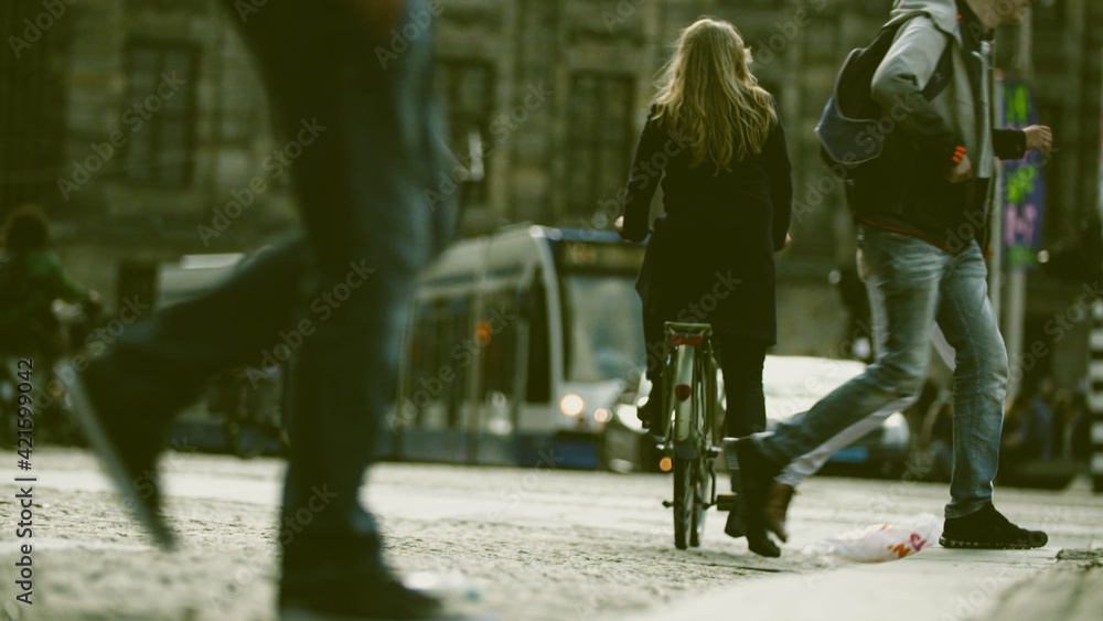 Rear View Of People Walking On Street In City - obrazy, fototapety, plakaty 