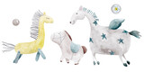 Fototapeta Lawenda - Cute horses watercolor illustrations set