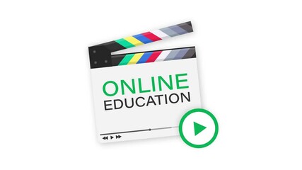 Sticker - Online education Icon, flat design style with red play button. Motion graphics.