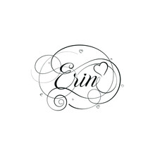 English Calligraphy "Erin" Name, A Unique Hand Drawn Vector Design For Wedding And More.