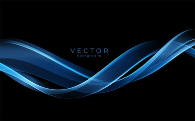 Wall Mural - Vector Abstract shiny color blue wave design element on dark background. Science design