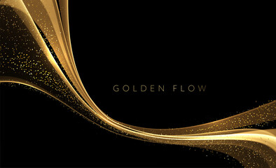 Fototapete - Abstract shiny color gold wave luxury background with golden glitter sparkles