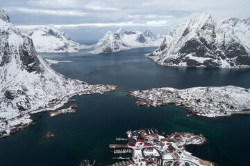 Lofoten Norway Aerial Photography of Mountains and the Beach
