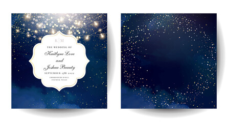Wall Mural - gold confetti and navy background. golden scattered dust