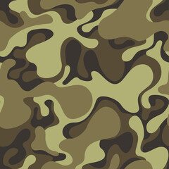 Camouflage texture seamless pattern with curve spots. Abstract military endless camo background for fabric and fashion textile print. Vector illustration.