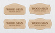 Classical wood signage vector set on white wood texture background.
