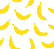 Vector Seamless Pattern Of Yellow Hand Drawn  Banana Silhouette Isolated On White Background