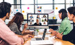 © Art_Photo - Group of professional asian business meeting and discussing strategy with new startup project.Creative business people video conference online meeting with business colleagues team in modern office