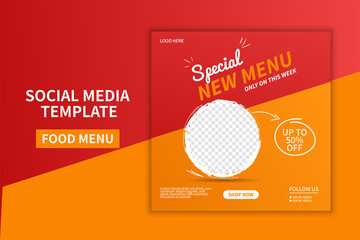 Creative premium food menu restaurant social media post template design. web banner promotion. online advertising promotion vector