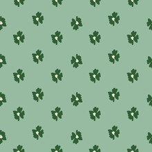 Vintage Seamless Pattern With Doodle Green Flower Bud Silhouettes Print. Pale Blue Background.