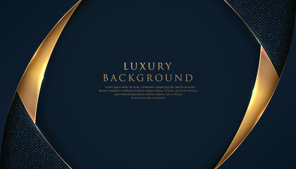 Wall Mural - abstract curve overlapping on dark blue background with glitter and golden lines glowing dots golden