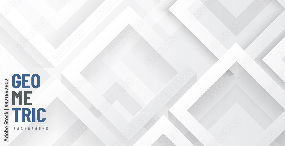 Abstract grey and white geometric shape overlap layers on background ...