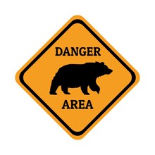 Bear Animal Warning Traffic Sign Flat Design Vector Illustration