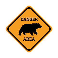 bear animal warning traffic sign flat design vector illustration