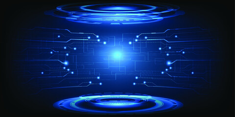 Abstract futuristic hi tech stage layout and background.Digital hologram stage and hi tech architect element around.Vector illustrations.