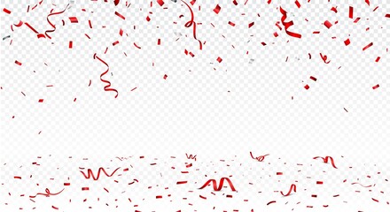 Wall Mural - Beautiful red confetti banner, isolated on transparent background