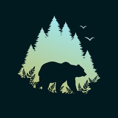 Wall Mural - Silhouette of a bear in the forest