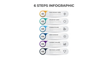 Colorful List Diagram With 6 Points Of Steps, Infographic Element Template Vector.