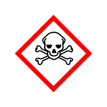 Poison Caution Icon Vector Design Template Isolated On Background. Toxic Hazard Pictogram. Vector Illustration Of Red Border Square Sign With Skull And Crossbones Inside. Attention. Danger Zone.