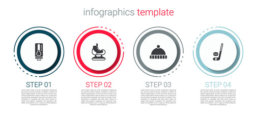 Canvas Print - Set Meteorology thermometer, Skates, Winter hat and Ice hockey stick and puck. Business infographic template. Vector