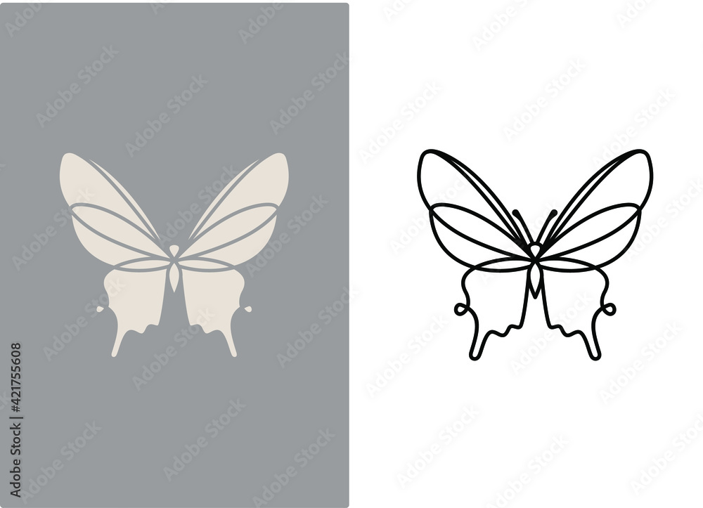 butterfly vector icon in flat and outline on gray and white background ...