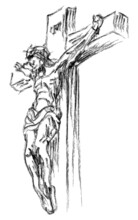 Jesus Christ On Cross, Crucifixion Of Son Of God,  Holy Spirit Crucifix Brush Sketch Style Vector Illustration
