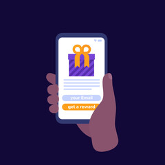 Wall Mural - rewards mobile app vector icon, phone in hand