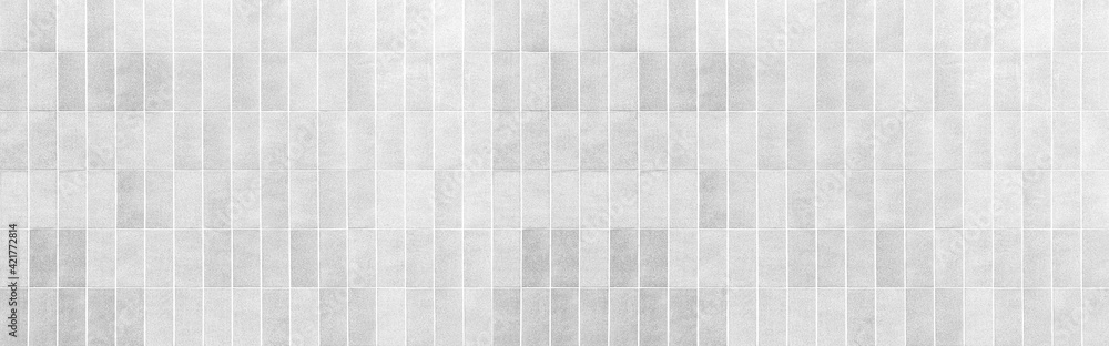 Panorama of Vintage white brick tile wall pattern and background seamless - obrazy, fototapety, plakaty 