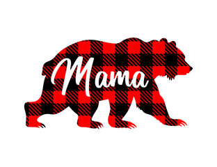 Wall Mural - Mama bear buffalo plaid silhouette. Mothers day card or poster. Vector bear isolated on white background.