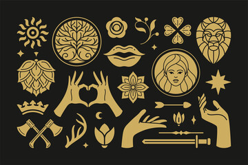 Wall Mural - esoteric magic and witch vector design elements set with female hands gestures.