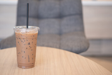 Ice mocha in take away plastic cup with black staw