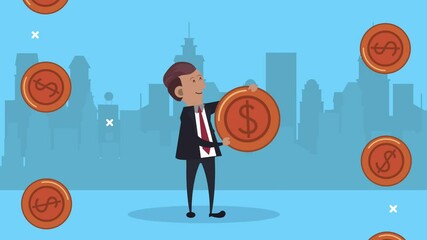 Wall Mural - businessman lifting coins money dollars