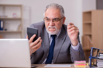 Old male employee working in the office