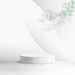 Poster - White product display mock up with Tree branch and Abstract smooth wavy backdrop. 3d podium. Vector illustration