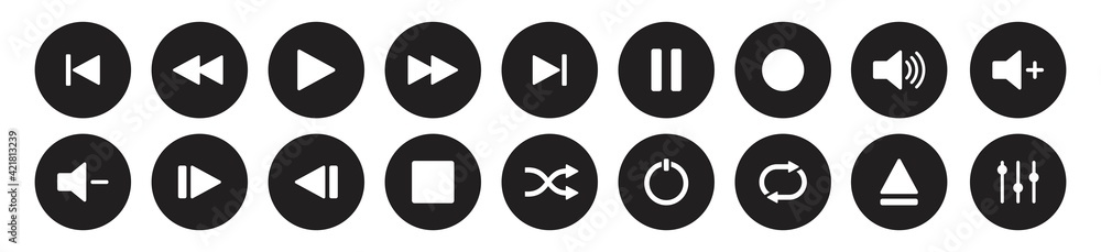 Media Player Buttons icon set, Play and pause buttons sign isolated on ...