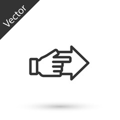 Sticker - Grey line Hand with pointing finger with arrow icon isolated on white background. Business vision and target. Concept business finance, character, leader. Vector