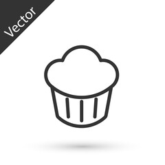 Poster - Grey line Cupcake icon isolated on white background. Vector