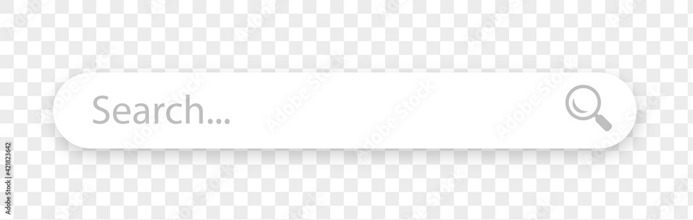Search bar with shadow on transparent background. Search engine box user interface. Neumorphism design. Vector illustration. - obrazy, fototapety, plakaty 