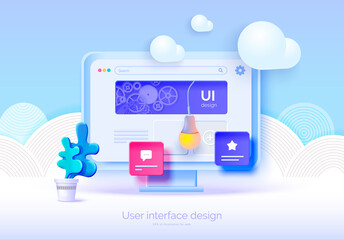 Wall Mural - mockup 3d monitor with user interface elements for web design software creator. user interface, user