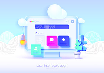 Wall Mural - mockup 3d monitor with user interface elements for web design software creator. user interface, user