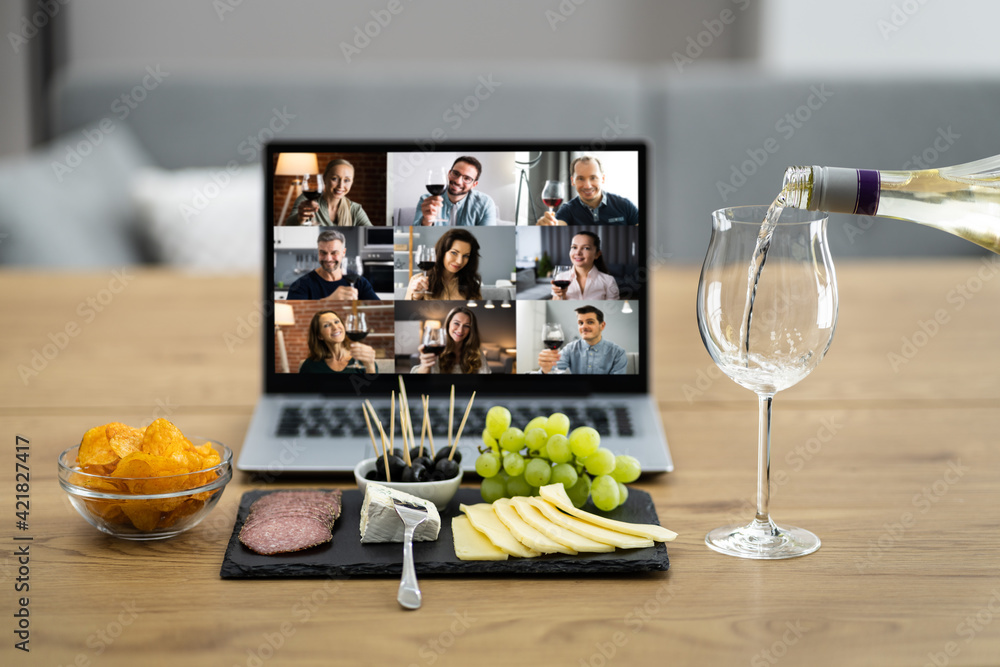 Virtual Wine Tasting Dinner Event Online - obrazy, fototapety, plakaty 