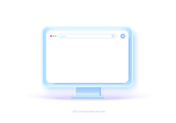 Mockup 3D monitor on a white background. Personal computer laptop. Isolated. Vector illustration 3D style.