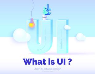 Wall Mural - user interface conceptual illustration. volumetric letters ui on a blue background with decorative e