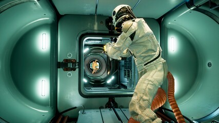 Canvas Print - the astronauts had a fight and made a battlefield in outer space. 3d rendering.