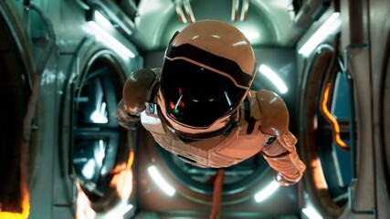 Canvas Print - somewhere in distant space, an astronaut hovers inside his spaceship. 3d rendering.