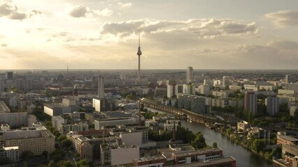 Canvas Print - Aerial drone view of Berlin before sunset